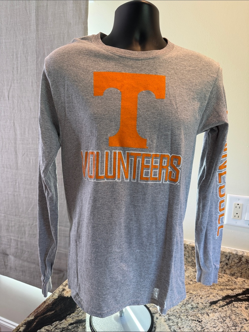 Hanes Gray Long-Sleeve Tee with Orange 'T' and Volunteers Logo